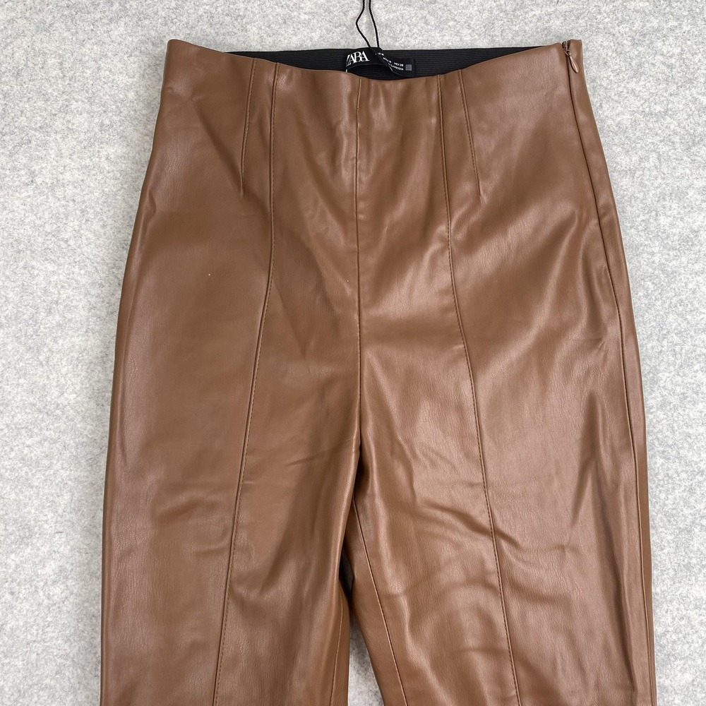 Zara Jegging Pants Womens M (26x27) Brown Faux Leather Skinny Pull On Stretch